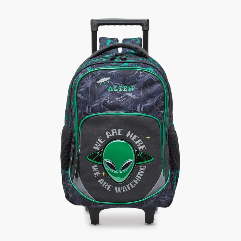 LIFESTYLE Alien Print 17-inch Trolley Backpack with Retractable Handle and Zip Closure - 32x15x43 cms